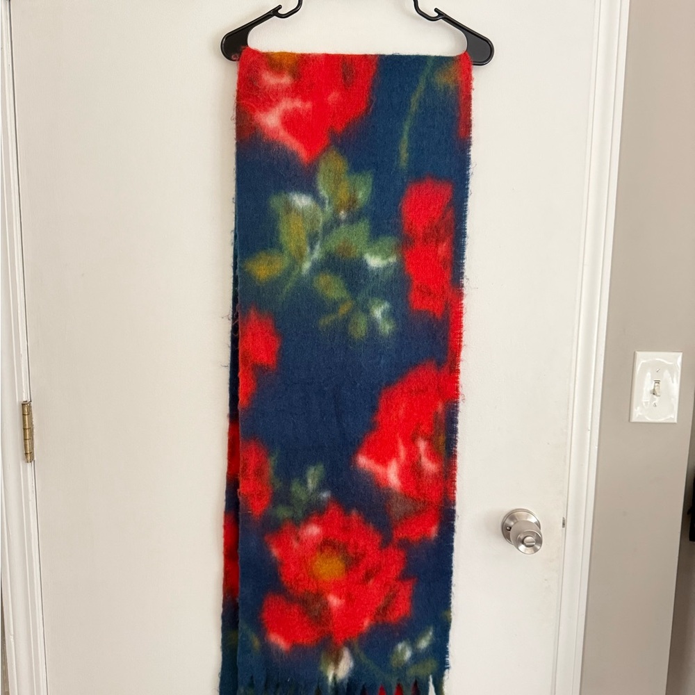 Anthropologie Red and Blue Floral Scarf